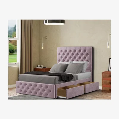 The Range Mary Chesterfield Divan Bed 2 Drawers Floor Standing Headboard Plush - Blush / Single