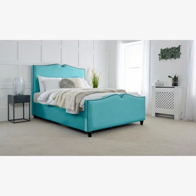 The Range Harling Plush 4 Inch Solid Thick Bed Frame With Heart Shaped Headboard - Teal / Single