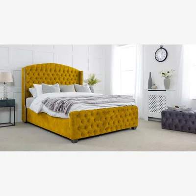 The Range Richmond Plush 4 Inch Solid Thick Bed Frame With Winged Headboard - Mustard Gold / Single