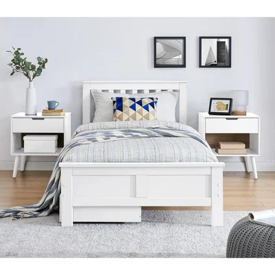 The Range Azure Modern Solid Pine White Bed - White / Bed Frame, Mattress & 2 Drawers / Single