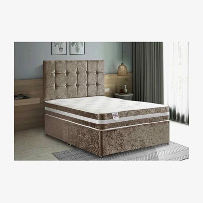 The Range Delia Divan Bed Set with Headboard Mattress-Plush Fabric, 2 Drawers Left Side - Red / Mink / Small Single