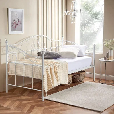The Range Day Bed Metal Single Bed Frame White Crystal  - White