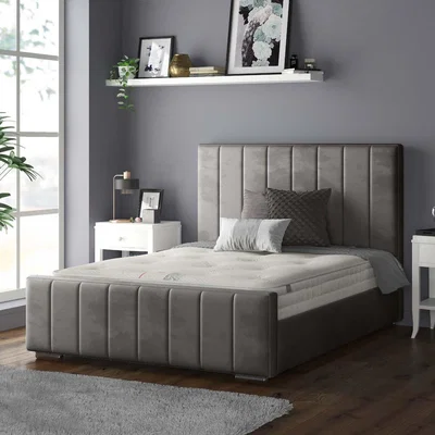 The Range Nala Vertical Striped Plush Velvet Bed Frame - Grey / Single