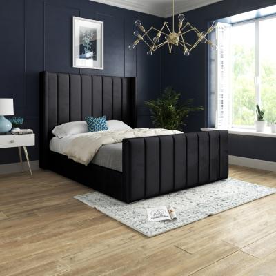 The Range Oxford Panel Lined Upholstered Soft Velvet Bed  - Black  / Single