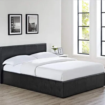 The Range Ottoman Storage Leather Bed Side Lift Black 3ft Single Bed Spring foam Mattress - Black