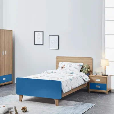 The Range Broughton Single Wooden Bed Frame - Blue, Oak