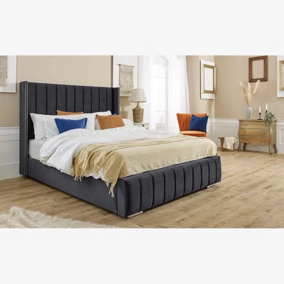 The Range Hemmel Plush 4 Inch Solid Thick Bed Frame With Chesterfield Headboard - Steel / Single