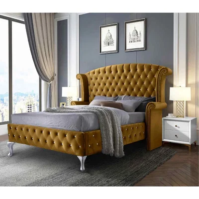 The Range Patricia Upholstered Plush Velvet Bed Frame - Yellow / Single