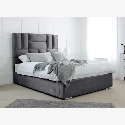 The Range Ofsted Plush 4 Inch Solid Thick Bed Frame With Lined Headboard - Steel / Single