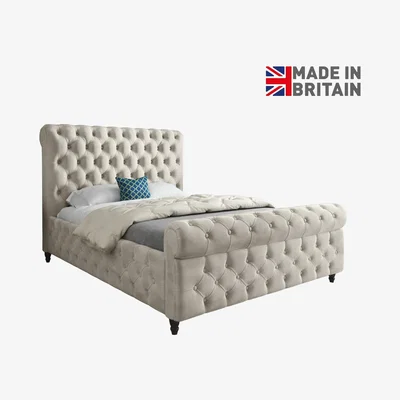 The Range Savana Sleigh Upholstered Soft Velvet Bed Frame - Cream / Single