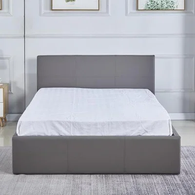 The Range Ottoman Storage Leather Bed Side Lift Grey 3ft Single Bed Spring foam Mattress - Grey