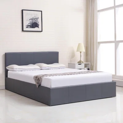 The Range Ottoman Side Lift-Up Leather Storage Bed Frame - Grey / Single