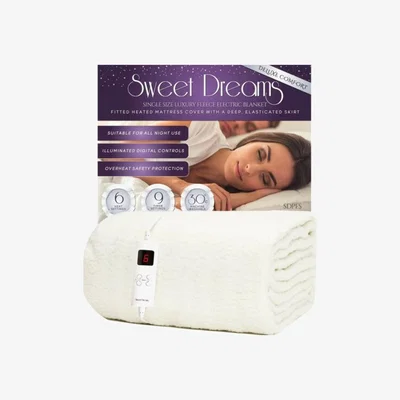 The Range Sweet Dreams Electric Blanket Bed Fleece Heated Mattress Cover - White / Single