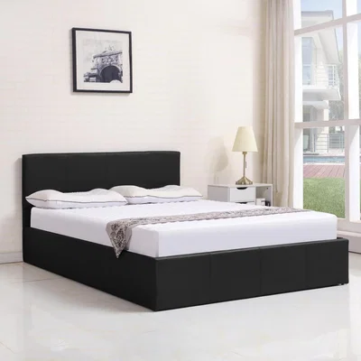 The Range Ottoman Side Lift-Up Leather Storage Bed Frame - Black / Single