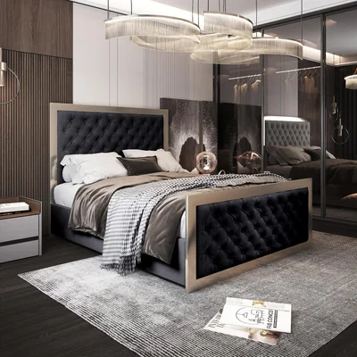 The Range Maddison Upholstered Soft Velvet Metal Bed Frame - Black / Single