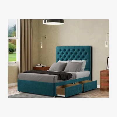The Range Winchester Divan Bed 2 Drawers Floor Standing Headboard Matching Buttons Plush - Emerald / Single