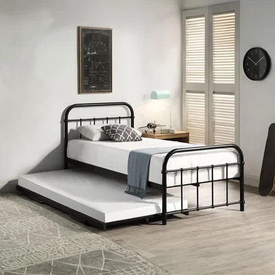 The Range Tewin Vintage Hospital Style Single Metal Bed Frame with Guest Trundle - White