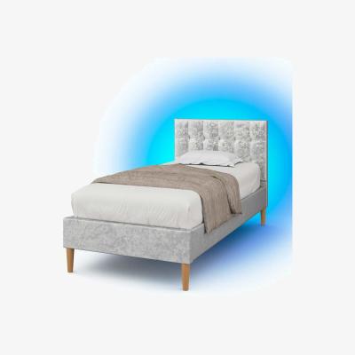The Range Torton LED Silver Crushed Velvet Bed Frame - Silver / Single