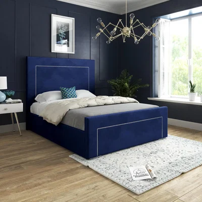 The Range Lucca Upholstered Soft Velvet Bed Frame - Blue / Small Single