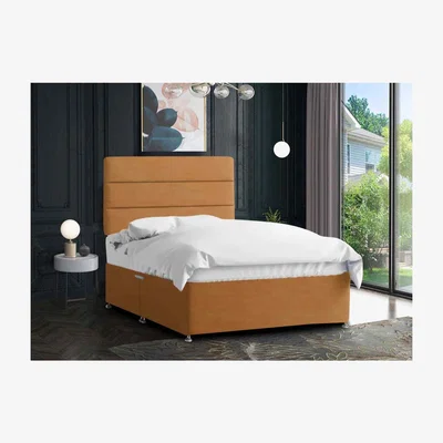 The Range Harmony Divan Bed Set with Tall Headboard Mattress-Plush, 2 Drawers Right Side - Mustard / Yellow / Single
