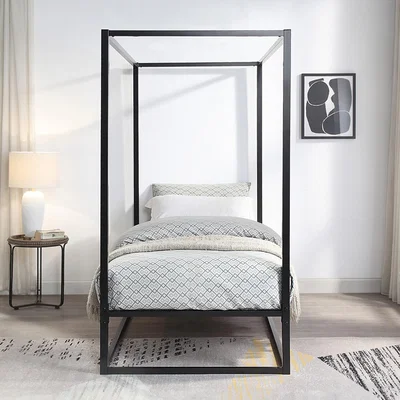 The Range Ashwell Modern 4 Poster Metal Bed Frame - Black / Single