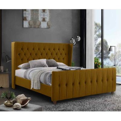 The Range Aurora Upholstered Plush Velvet Bed Frame - Yellow / Single