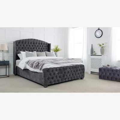 The Range Richmond Plush 4 Inch Solid Thick Bed Frame With Winged Headboard - Steel / Single