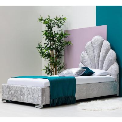 The Range Shelly Silver Crushed Velvet Bed Frame With Scalloped Headboard - Silver