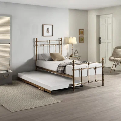 The Range Bayford Traditional Victorian Single Metal Bed Frame with Guest Trundle - Antique Brass
