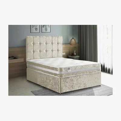 The Range Delia Divan Bed Set with Headboard Mattress-Chenille, 2 Drawers Right Side - Yellow / Cream / Single