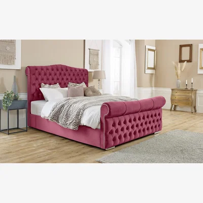 The Range Casonova Plush 4 Inch Solid Thick Bed Frame With Chesterfield Headboard - Maroon / Single