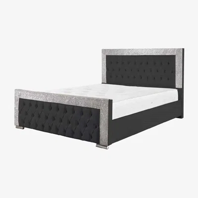 The Range Kryssa Glitter Upholstered PU Leather Bed Frame - Black / Single