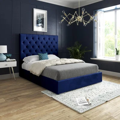 The Range Alma Upholstered Soft Velvet Bed Frame - Blue / Single
