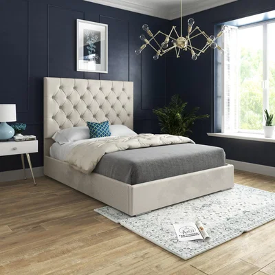 The Range Alma Upholstered Soft Velvet Bed Frame - Cream / Single