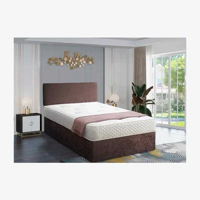 The Range Loria Divan Bed Set with Headboard and Mattress - Chenille Fabric, Non Storage - Brown / Small Single