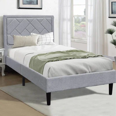 The Range Padded Headboard Grey Fabric Bed Frame - Light Grey / Single