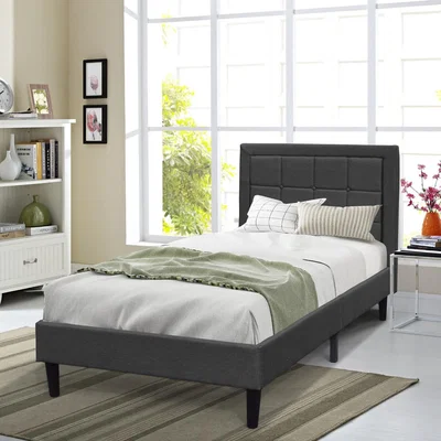The Range Buttoned Headboard Grey Fabric Bed Frame - Grey / Single