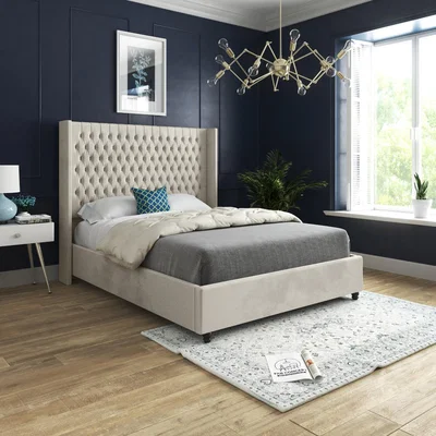 The Range Volta Straight Winged Upholstered Soft Velvet Bed Frame - Cream / Small Single