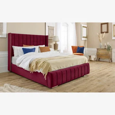 The Range Hemmel Plush 4 Inch Solid Thick Bed Frame With Chesterfield Headboard - Maroon / Single