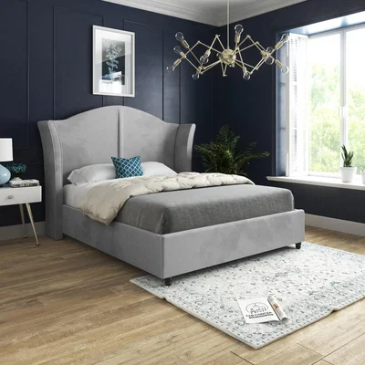 The Range Zampa Curved Top Curved Winged Upholstered Soft Velvet Bed Frame - Grey / Single