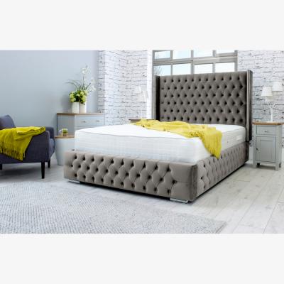 The Range Benito Plush 4 Inch Solid Thick Bed Frame With Winged Headboard - Grey / Single