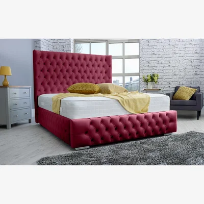 The Range Dino Plush 4 Inch Solid Thick Bed Frame With Curved Headboard - Maroon / Single