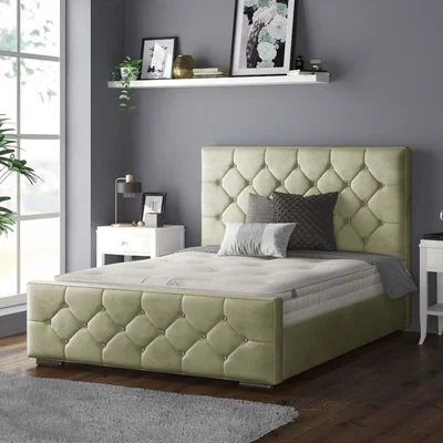 The Range Belle Chesterfield Plush Velvet Bed Frame with Diamonds - Light Green / Single