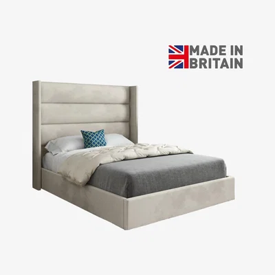 The Range Nuno Straight Winged Upholstered Soft Velvet Bed Frame - Cream / Small Single