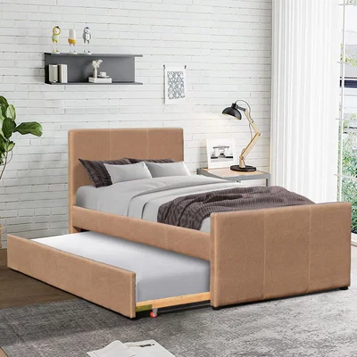 The Range 3ft Single Fabric Bed Frame With Trundle Bed - BROWN