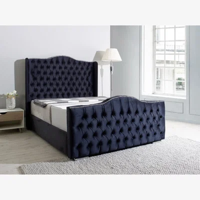 The Range Saturn Wing Plush 4 Inch Solid Thick Bed Frame With Winged Headboard - Black / Single