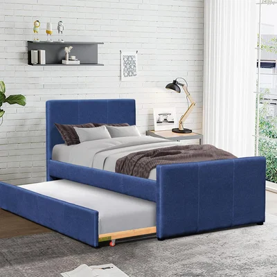 The Range 3ft Single Fabric Bed Frame With Trundle Bed - Blue