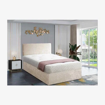 The Range Loria Divan Bed Set with Headboard Mattress-Crushed Fabric,2 Drawers Left Side - Yellow / Cream / Single