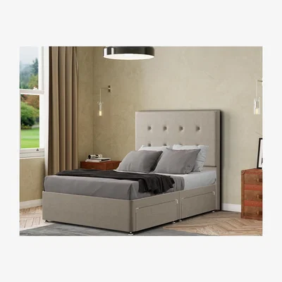 The Range Darlington Divan Bed 2 Drawers Floor Standing Headboard Malham Weave - Cream / Single