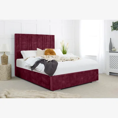 The Range Fabio Plush 4 Inch Solid Thick Bed Frame With Lined Headboard - Maroon / Single